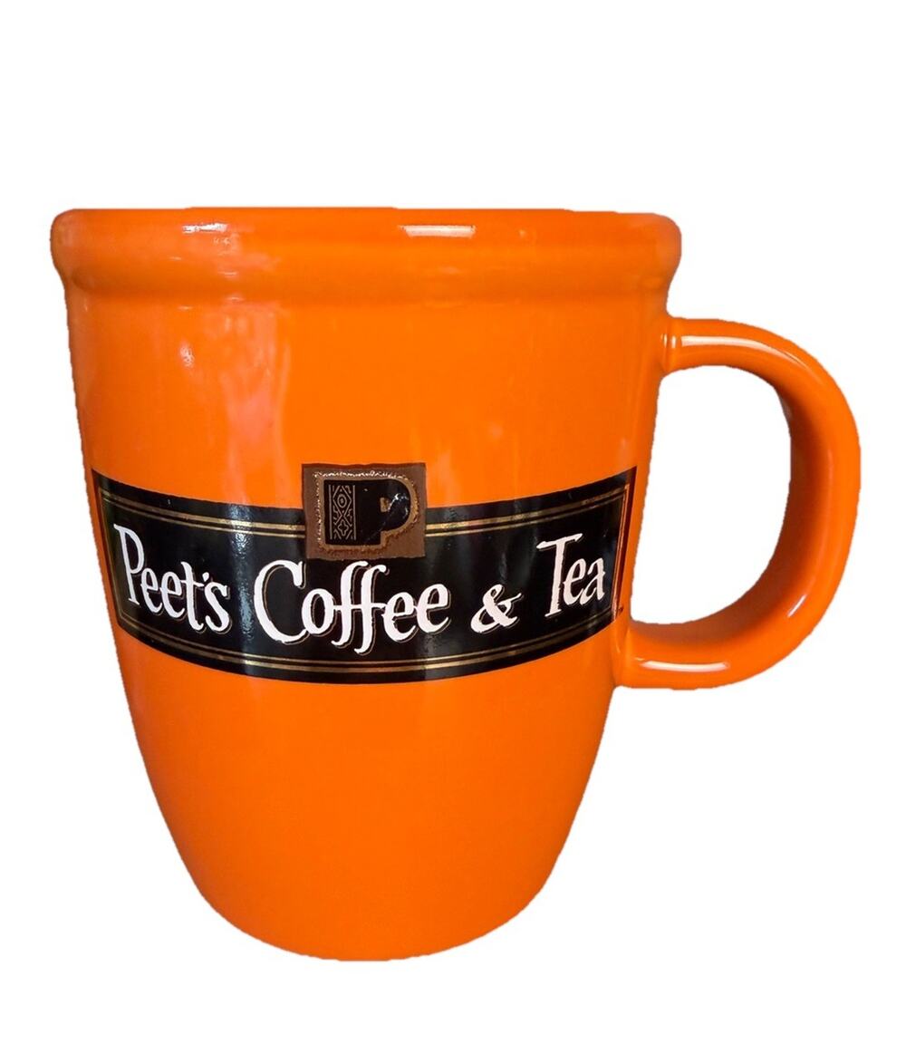 Bodum Peet's Coffee & Tea Logo Coffee Mug Tea Orange Stoneware 12 oz VTG Logo